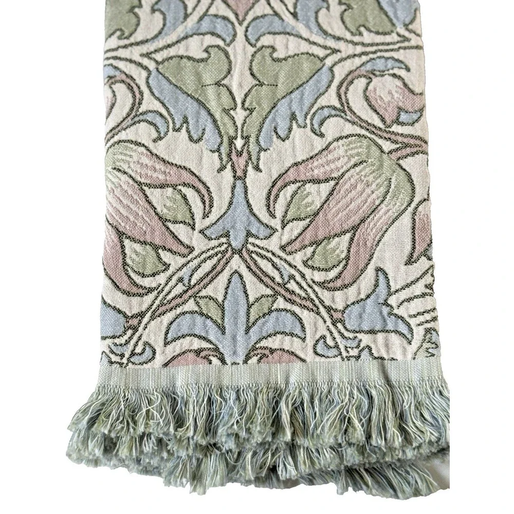 Morris & Co Kitchen Dish Towels Set of 2 Lodden 100% Cotton Fringe Pink Blue